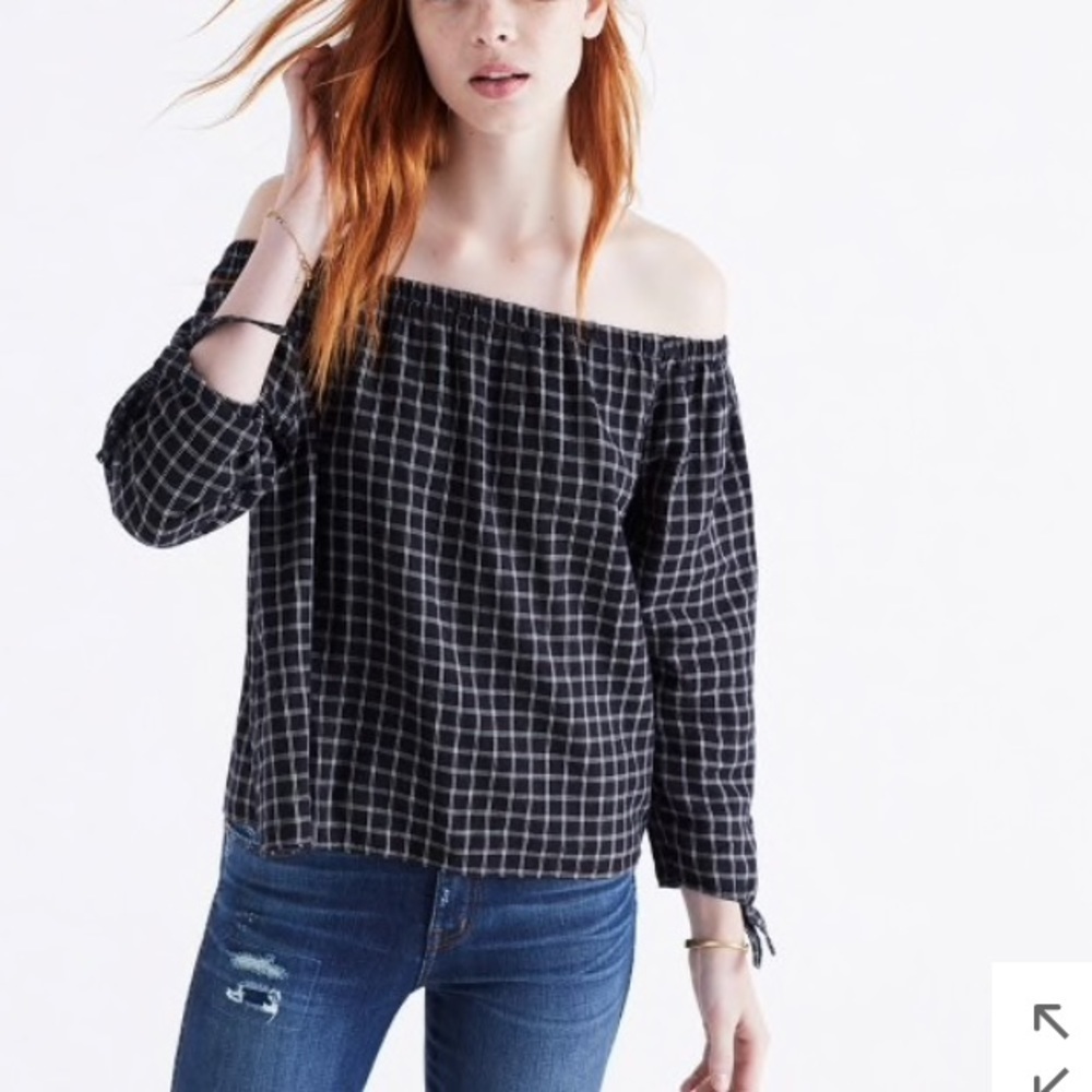 NEW • Madewell • Off The Shoulder Plaid Top Large